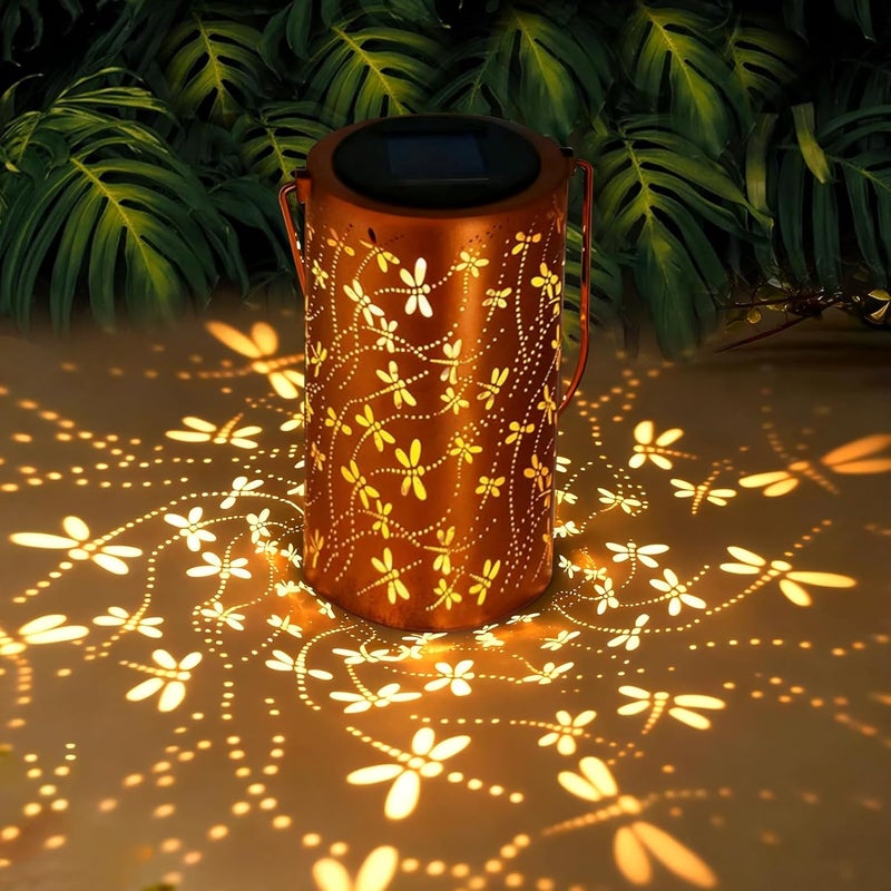 BSGlobal Dragonfly Solar Lanterns Outdoor Waterproof Hanging Lights, Dragonfly Gifts for Women Mom Grandma, Metal Decorative LED Solar Lanterns for Yard Patio Porch Balcony Garden Decor - Image 1